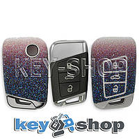 Чехол на смарт ключ Skoda (Шкода), SuperB, Kodiaq, кнопки с защитой, перламутровый, полиуретановый