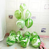 Шар латексный агат 30см цвет зеленый, Кульки агат шары с розводами