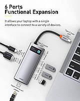 HUB адаптер Type-C Baseus 6в1 Metal Gleam Series USB-C to 3x USB 3.0 + HDMI + PD + RJ45