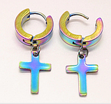 Сережки хрестики з хрестиком (з проколом) золоті з неіржавкої сталі 2 шт., фото 2