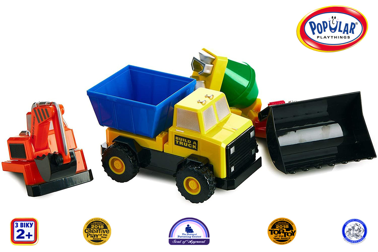 Конструктор для маленьких POPULAR Playthings Build-a-Truck машинки (бетономішалка, вантажівка, бульдозер, екскаватор)