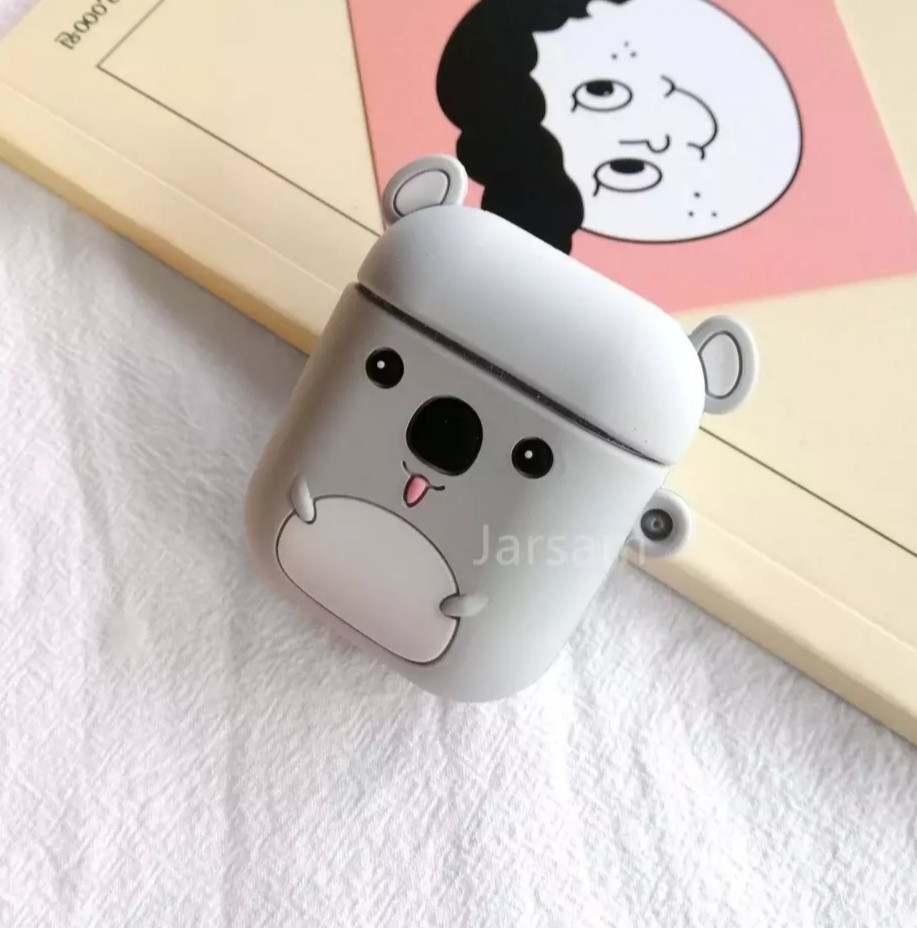 Силіконовий Сірий Чохол Коала Для Навушників Apple Аїрпідсів, фото 1