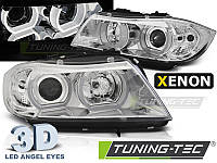 Передні фари BMW 3 (E90/E91) 2005-2008 3D LED Angel Eyes тюнінг хром під ксенон (ЦЕНА ЗА ПАРУ)