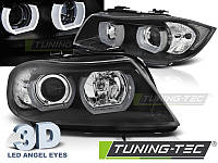 Передние фары BMW 3 (E90/E91) 2005-2008 3D LED Angel Eyes тюнинг черные (ЦЕНА ЗА ПАРУ)