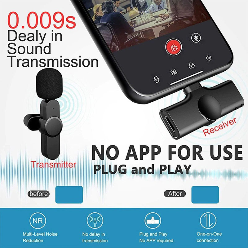 Радиомикрофон цифровой петличный профессиональный для смартфона с TYPE-C ZANSONG TC20, 2.4ГГц, дальность 20 м - фото 3 - id-p1473760630