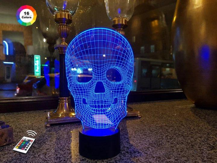 3D нічник "Череп 4" (ВОЛІЧНЕ ЗОБРАЖЕННЯ) + пульт ДК + мережевий адаптер + батарейки (3ААА) 3DTOYSLAMP, фото 1