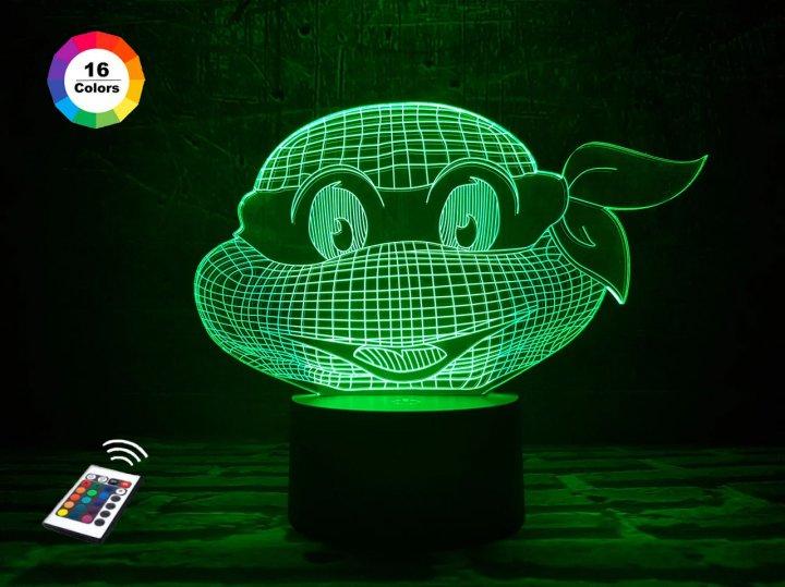 3D нічник "Черепашка ніндзя 1" (ВОЛІЧНЕ ЗОБРАЖЕННЯ) + пульт ДК + мережевий адаптер +батарейки (3ААА) 3DTOYSLAMP, фото 1