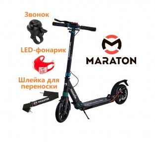 Самокат Maraton GMC Disc + LED-ліхтарик (2020) Чорний + Дзвінок, фото 1