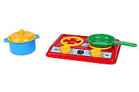 Детский пластиковый игровой Набор деткой посуды Галинка 2 ТехноК с плитой игрушечный набор для чаепития