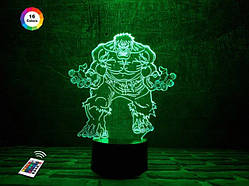3D нічник "Халк" (ВОЛІЧНЕ ЗОБРАЖЕННЯ) + пульт ДК + мережевий адаптер + батарейки (3ААА)  3DTOYSLAMP