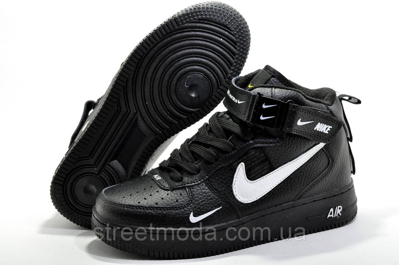 Кросівки чоловічі в стилі Найк Air Force 1 '07 Lv8 Utility Mid, Чорні (Термо)