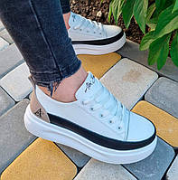 Модные кроссовки женские кеды кожаные на платформе стильные молодежные легкие белые 36 размер Alex Bens БГ-21