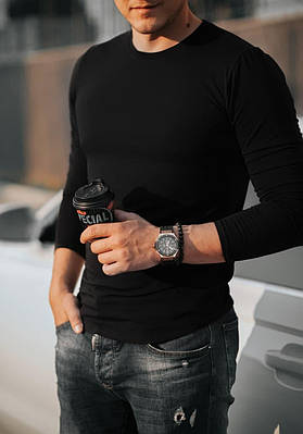 Чоловічий лонгслів чорний, футболка з довгим рукавом, преміум'якість Розміри: S, M, L, XL, XXL