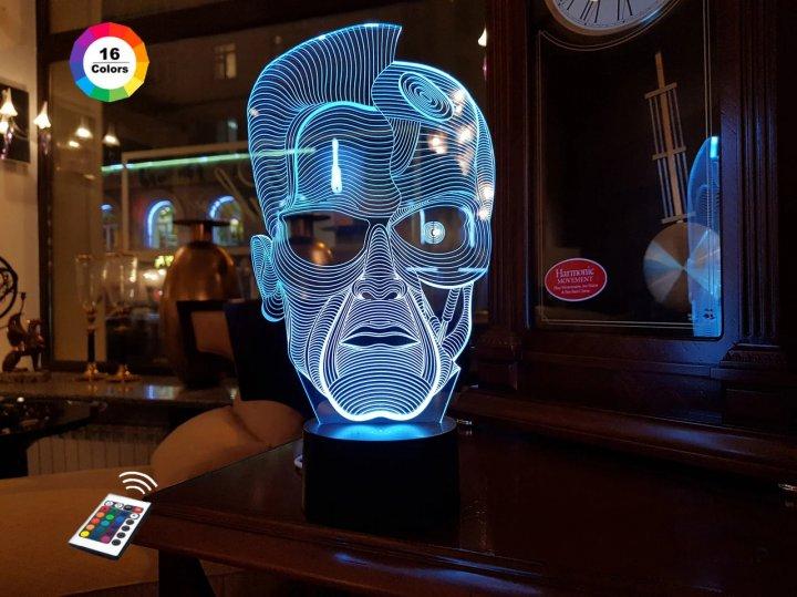 3D нічник "Термінатор" (ВОЛІЧНЕ ЗОБРАЖЕННЯ) + пульт ДК + мережевий адаптер + батарейки (3ААА) 3DTOYSLAMP, фото 1