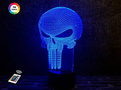 3D нічник "Каратель" (ВОЛІЧНЕ ЗОБРАЖЕННЯ) + пульт ДК + мережевий адаптер + батарейки (3ААА)  3DTOYSLAMP