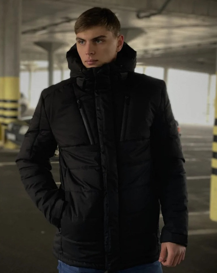 Зимова куртка чоловіча чорна парка з капюшоном Everest Розміри: S, M, L, XL, XXL (Більшемірять на розмір)