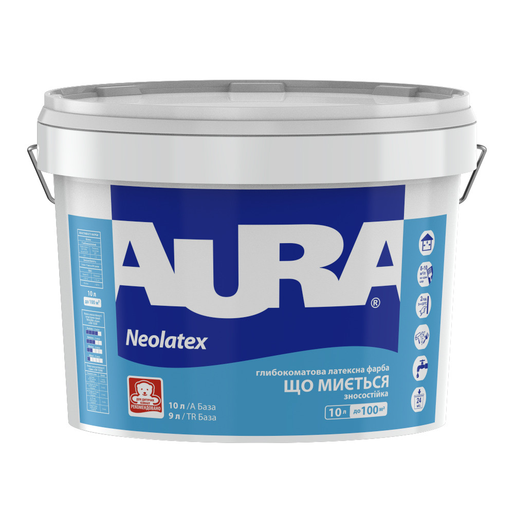Краска латексная AURA NEOLATEX интерьерная белая-база А 10л - фото 2 - id-p725716450