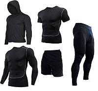 Компрессионный костюм для тренировок мужской 5в1 black\стиль 2024 М, Полиэстер, Комплект, Для мужчин