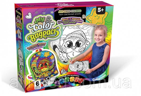 Комплект креативної творчості "My Color BagPack" CBP-01 рюкзак-розмальовка (Сова в Шапці), фото 1
