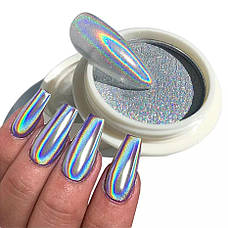 Лазерна втирка "Призма" Laser Powder для дизайну нігтів, срібло/ 2 р., фото 3