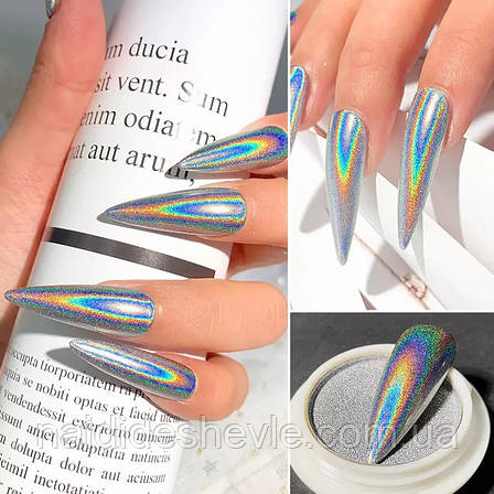 Лазерна втирка "Призма" Laser Powder для дизайну нігтів, срібло/ 2 р., фото 2