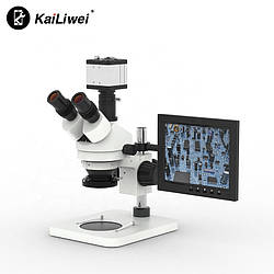 Тринокулярный мікроскоп Kailiwei Одночасно Focal Stereo Microscope з РК-камерою 8-дюймовий РК-екран 2MP HDMI VGA