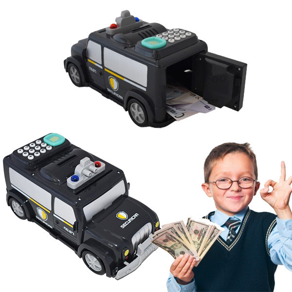 Сейф дитяча машина Money Transporter 589-11b. Машинка скарбничка з кодовим замком і відбитком.