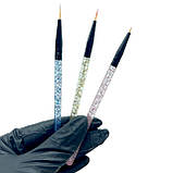 Набір тонких пензлів з блискітками для розпису і дизайну нігтів, 3шт./уп., фото 4