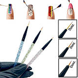 Набір тонких пензлів з блискітками для розпису і дизайну нігтів, 3шт./уп., фото 6