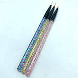 Набір тонких пензлів з блискітками для розпису і дизайну нігтів, 3шт./уп., фото 7