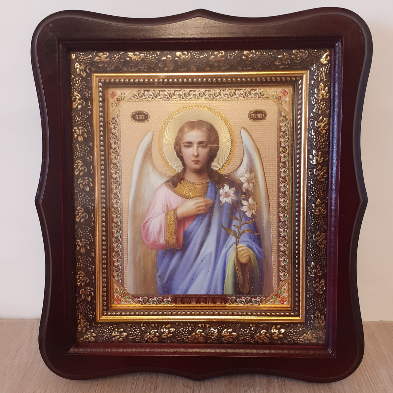 Икона Гавриила Архангела, лик 15х18 см, в темном деревянном киоте, цена ...