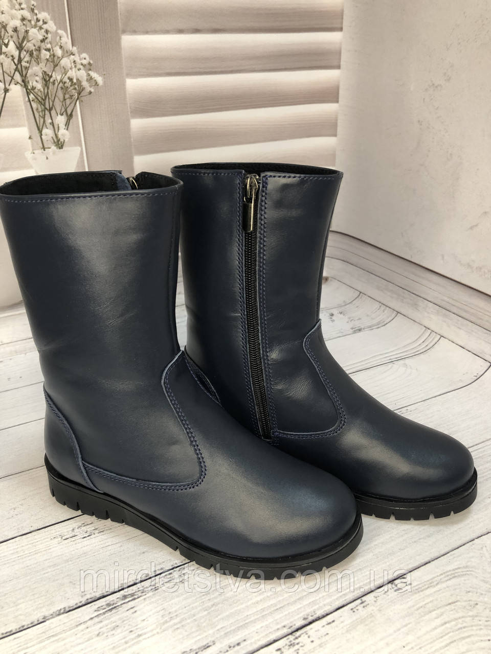 Демісезонні шкіряні чоботи для дівчинки TopS сині, фото 1