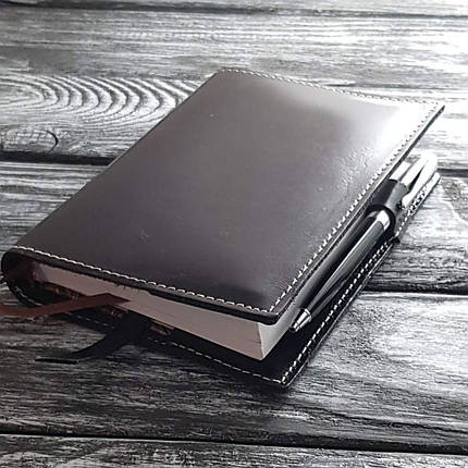 Щоденник А6 чорний шкіряний 2021 рік натуральна шкіра шкіра, фото 1