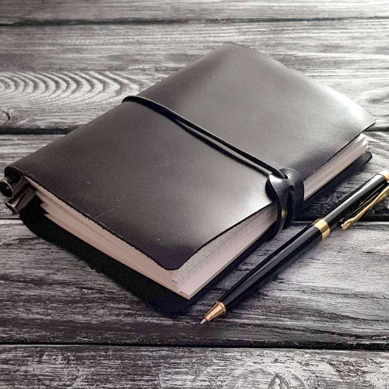 Блокнот чорний мідорі Midori А6 шкіряний натуральна шкіра м'яка шкіра