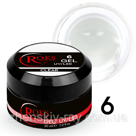 Гель для нарощування нігтів Roks Gel UV/LED No6 Clear, 30 мл, фото 1