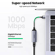 Зовнішній мережевий адаптер Ugreen USB to RJ45 Ethernet Gigabit Adapter Aluminum Case (сірий) CM209, фото 6