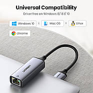 Зовнішній мережевий адаптер Ugreen USB to RJ45 Ethernet Gigabit Adapter Aluminum Case (сірий) CM209, фото 8