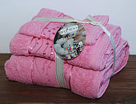 Набор махровых полотенец 3 шт Турция разных размеров By_Ido №3 Бежевый Розовый