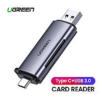Картридер USB3.0 + Type-C на 2 слота для карт памяти MicroSD/SD до 512GB Ugreen (серый)