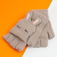 Перчатки (митенки) зимние на 8 - 9 - 10 - 11 - 12 лет для девочек (арт. 20-25-5) сиреневый моко