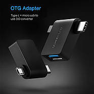 Перехідник адаптера OTG 2в1 Micro USB + USB Type-C на USB 3.0 Ugreen (чорний), фото 4