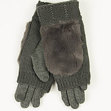 Текстильні жіночі рукавички-рукавиці з в'язкою № 19-1-55-5 M сірий, фото 2