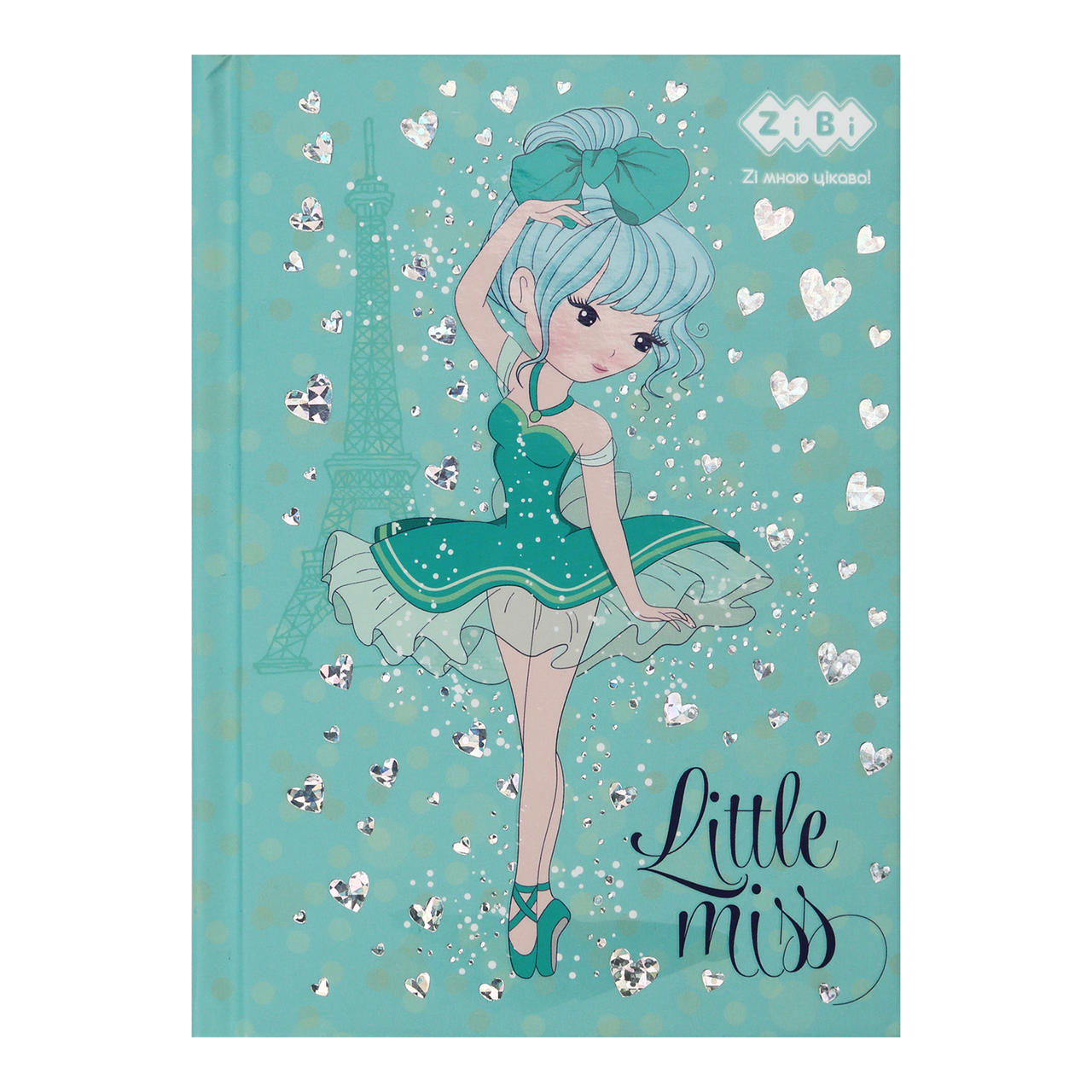 /Блокнот LITTLE MISS А6 64 л клітинка тв обв мат ламін + лак фольга бірюзовий KIDS Line