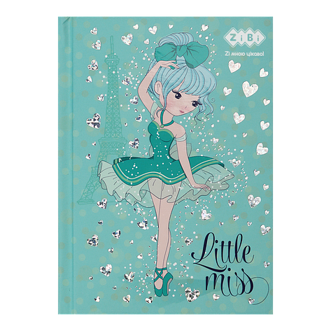 /Блокнот LITTLE MISS А6 64 л клітинка тв обв мат ламін + лак фольга бірюзовий KIDS Line, фото 1