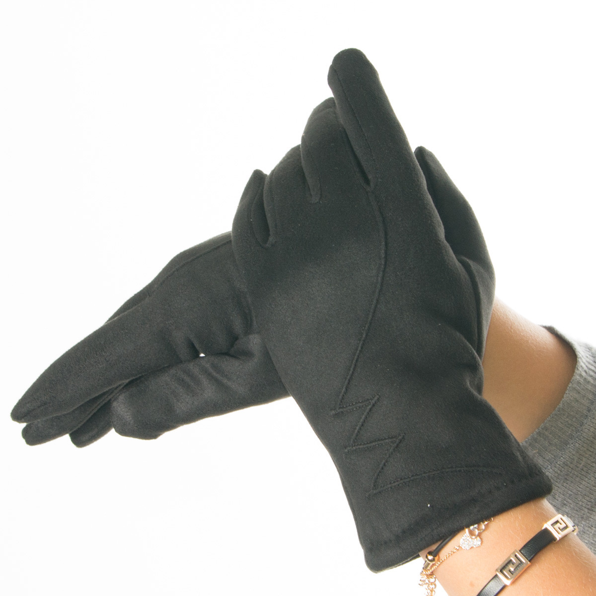 Жіночі рукавички зі штучної замші з візерунком № 19-1-51-5