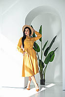 Молодежное яркое демисезонное платье рубашечного кроя в желтом цвете 42, 44, 46, 48, 50