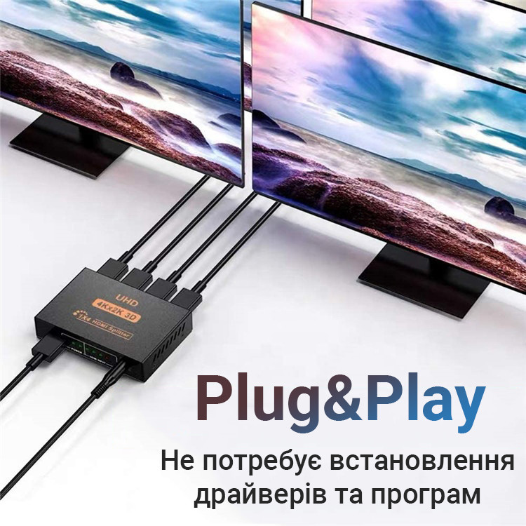 Активный HDMI разветвитель на 4 порта Addap HVS-02, четырехнаправленный видео сплиттер 4К - фото 8 - id-p1474163415