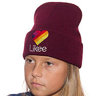 Стильная детская шапка лопата Likke с отворотом разные цвета Бордо