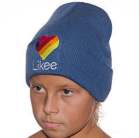 Стильная детская шапка лопата Likke с отворотом разные цвета Джинс
