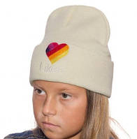 Стильная детская шапка лопата Likke с отворотом разные цвета Молоко